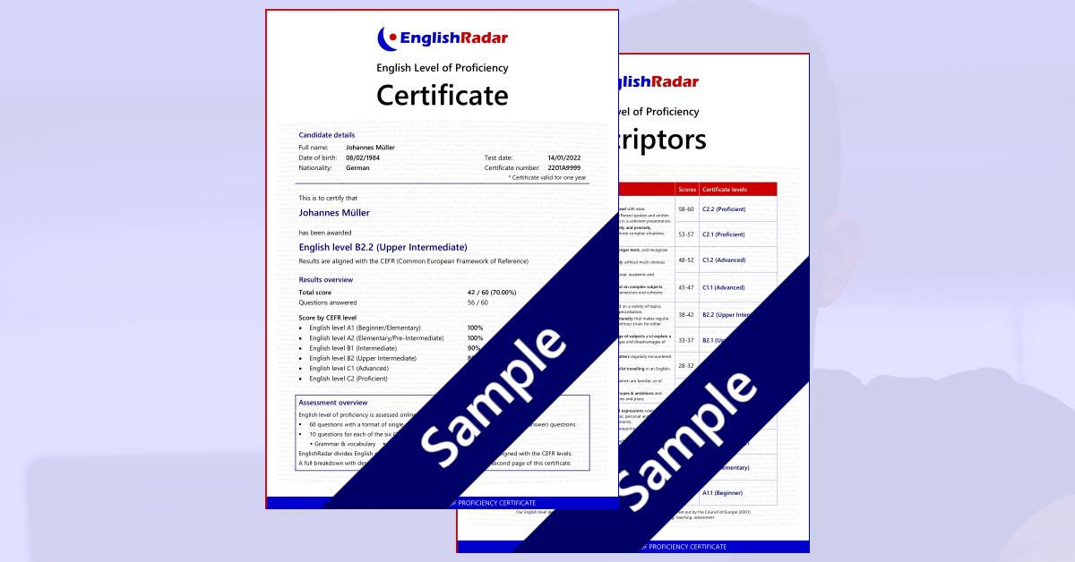 Englisch Zertifikat Englischlevel CEFR A1C2 EnglishRadar